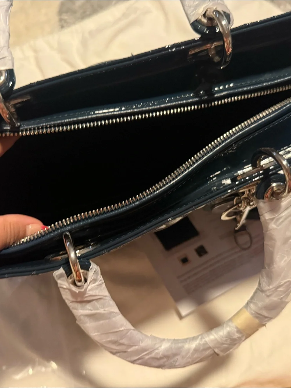 Dior Navy Patent Quilted Tote with CD Charm